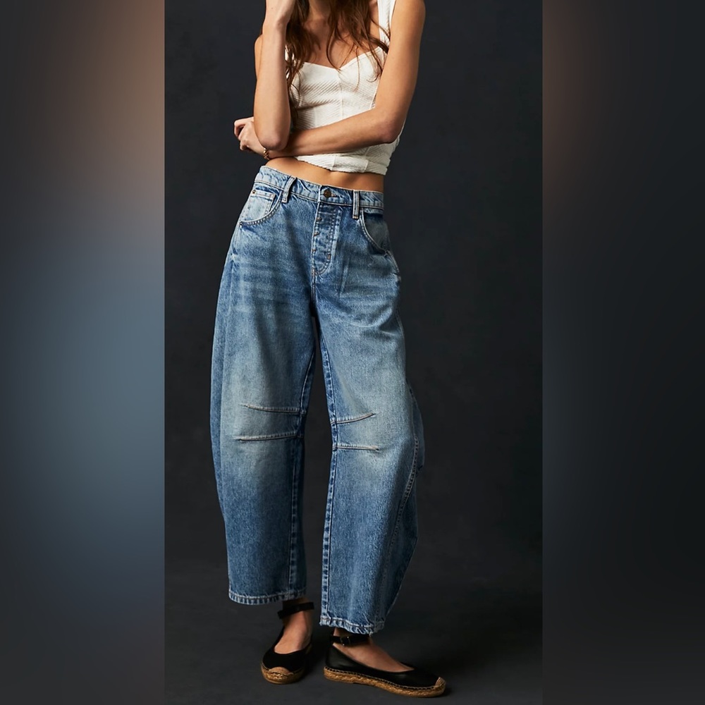 Free People We The Free Good Luck Mid-Rise Barrel Jeans